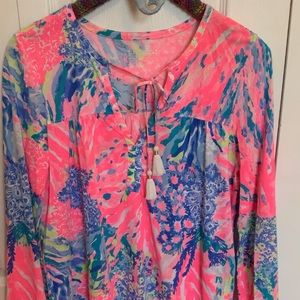 Lilly Pulitzer long sleeve tunic top w tassels. Medium